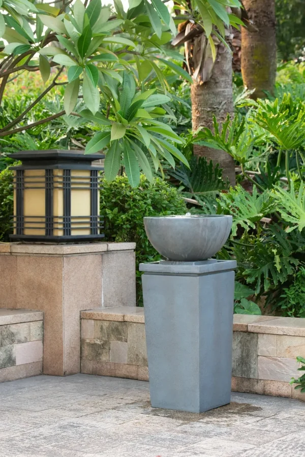 35.5" Polyresin Gray Zen Bowl Water Fountain, Outdoor Bird Feeder /Bath Fountains, Relaxing Water Feature for Garden Lawn Backyard Porch - Image 4