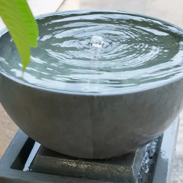 35.5" Polyresin Gray Zen Bowl Water Fountain, Outdoor Bird Feeder /Bath Fountains, Relaxing Water Feature for Garden Lawn Backyard Porch - Image 5